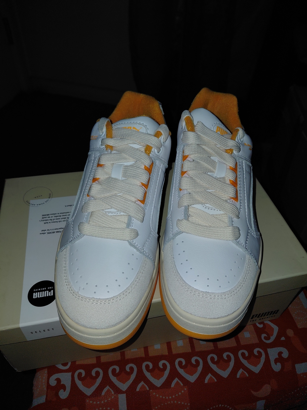 PUMA White & Orange Low-Top Sneakers